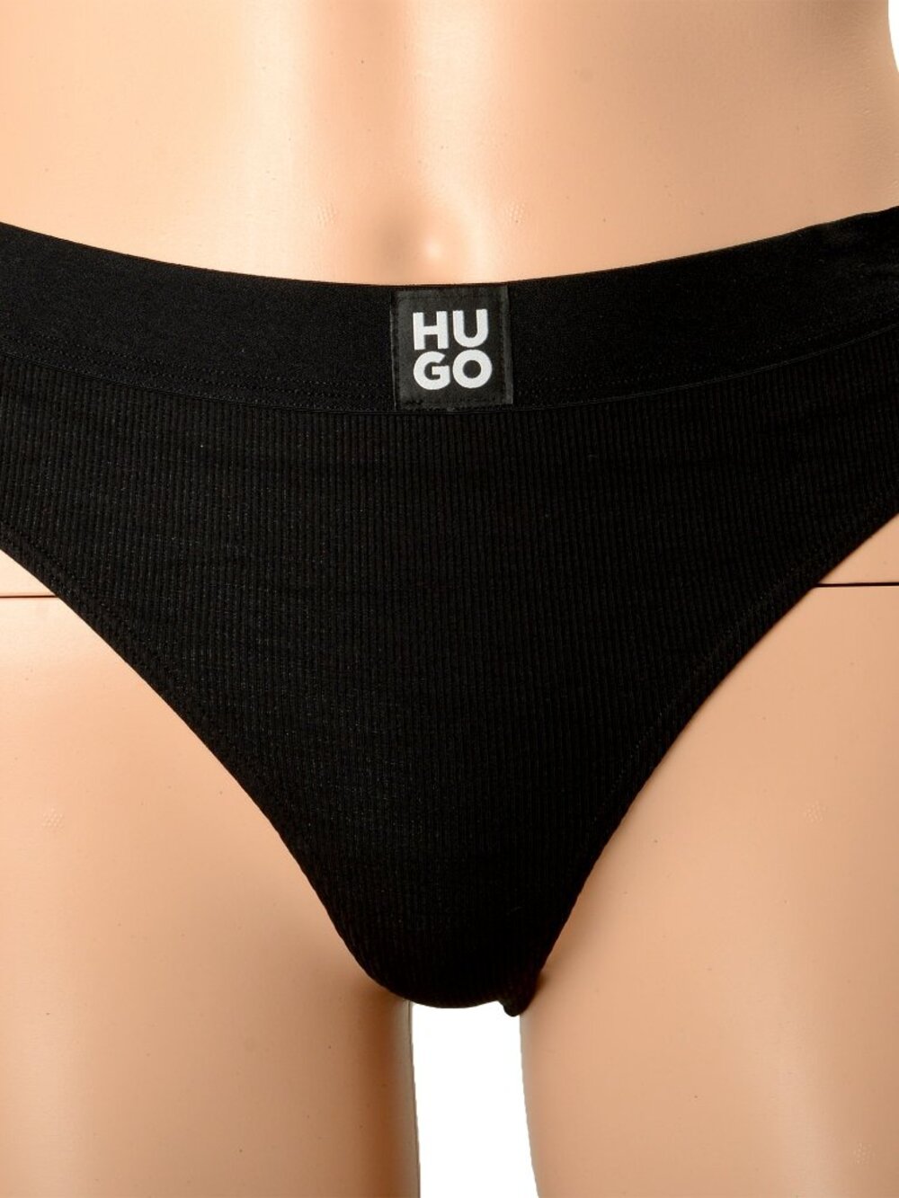 Hugo Boss Women's "Thong Rib" Logo Black Ribbed Thong Panties US XL IT 46